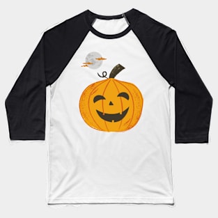 Halloween Carved Pumpkin Under The Moon (White) Baseball T-Shirt